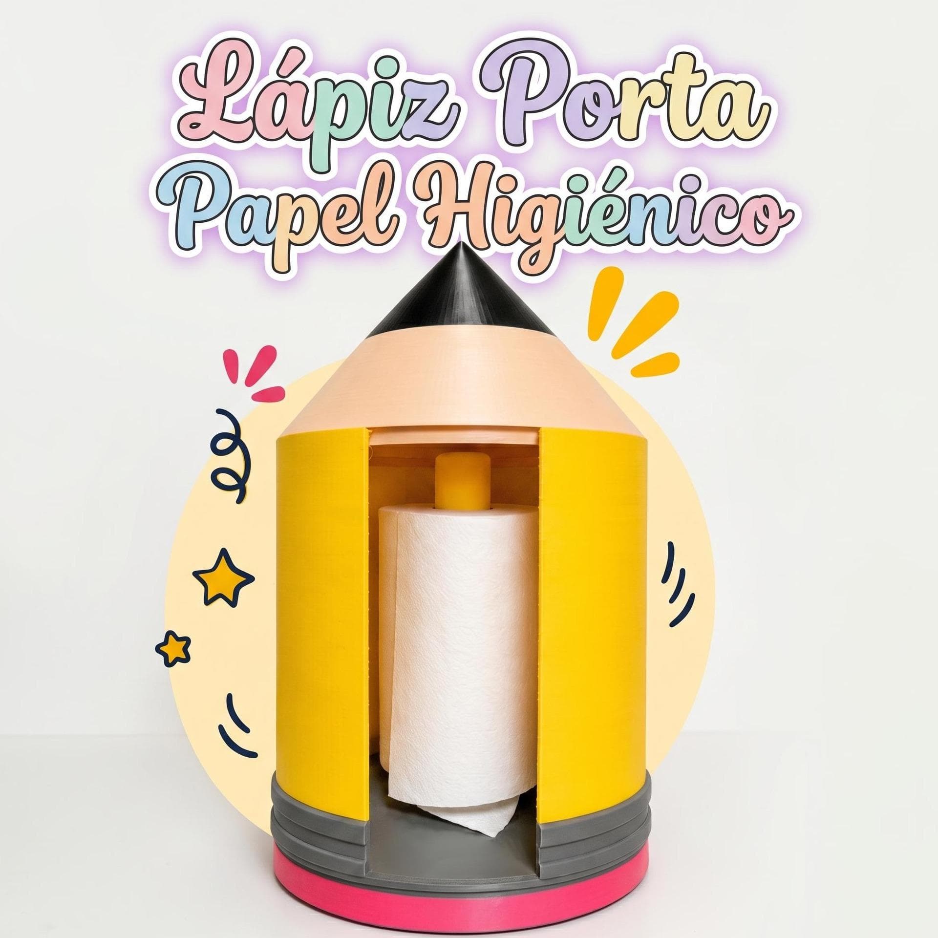 Dispensador y Organizador de Papel Higiénico en Forma de Lápiz Gigante