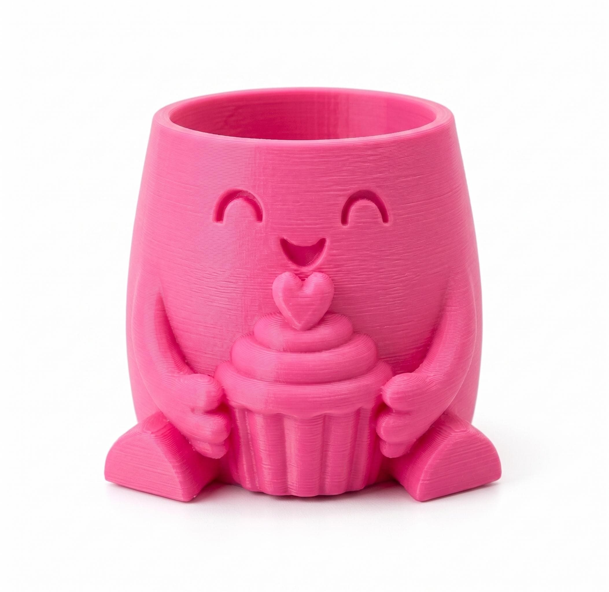 Mini Maceta de Personaje Cupcake Impresa en 3D | Decoración Tierna para Escritorio y Oficina con Cactus