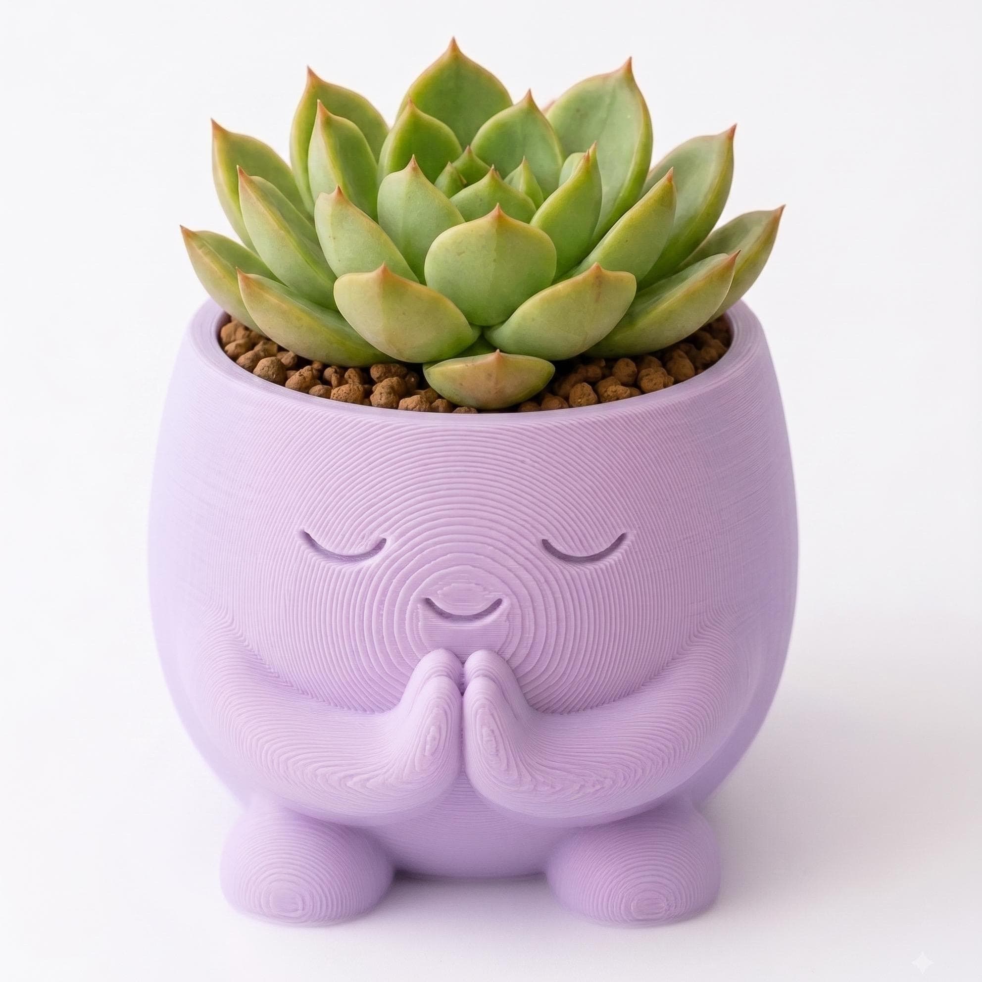 Mini Maceta de Personaje Namasté Impresa en 3D | Decoración Tierna para Escritorio y Oficina con Cactus
