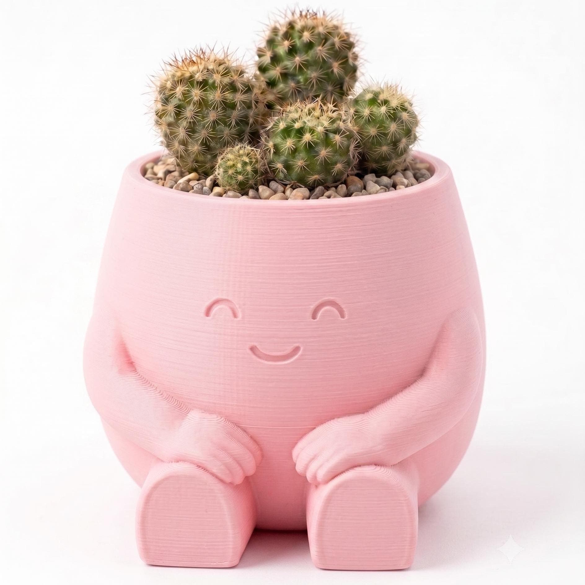 Mini Maceta de Personaje Sentado Impresa en 3D | Decoración Tierna para Escritorio y Oficina con Cactus